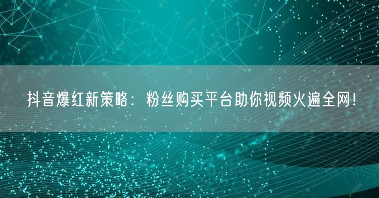 抖音爆红新策略：粉丝购买平台助你视频火遍全网！